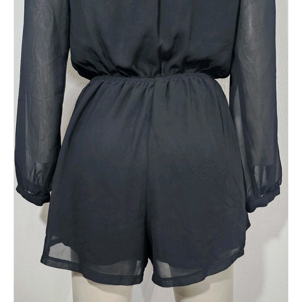 Express Chiffon Short ROMPER Sheer Long Sleeves Black Size XS - Picture 8 of 13